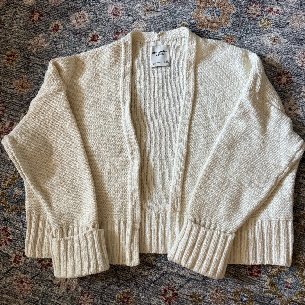 Abercrombie & Fitch Ivory Open-Front Knit Cardigan